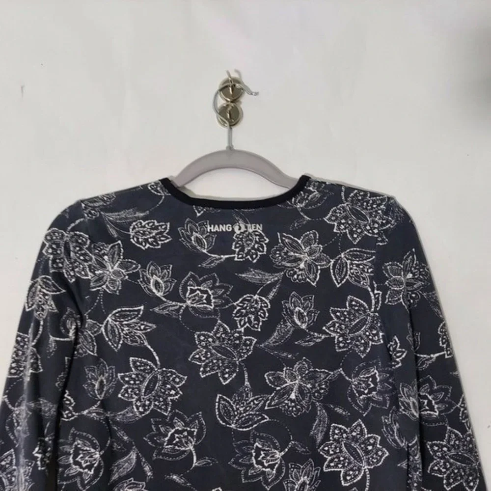 Hang Ten‎ Rash Guard Women XS Blue UPF Sun Protection Floral Surf Swim Beach